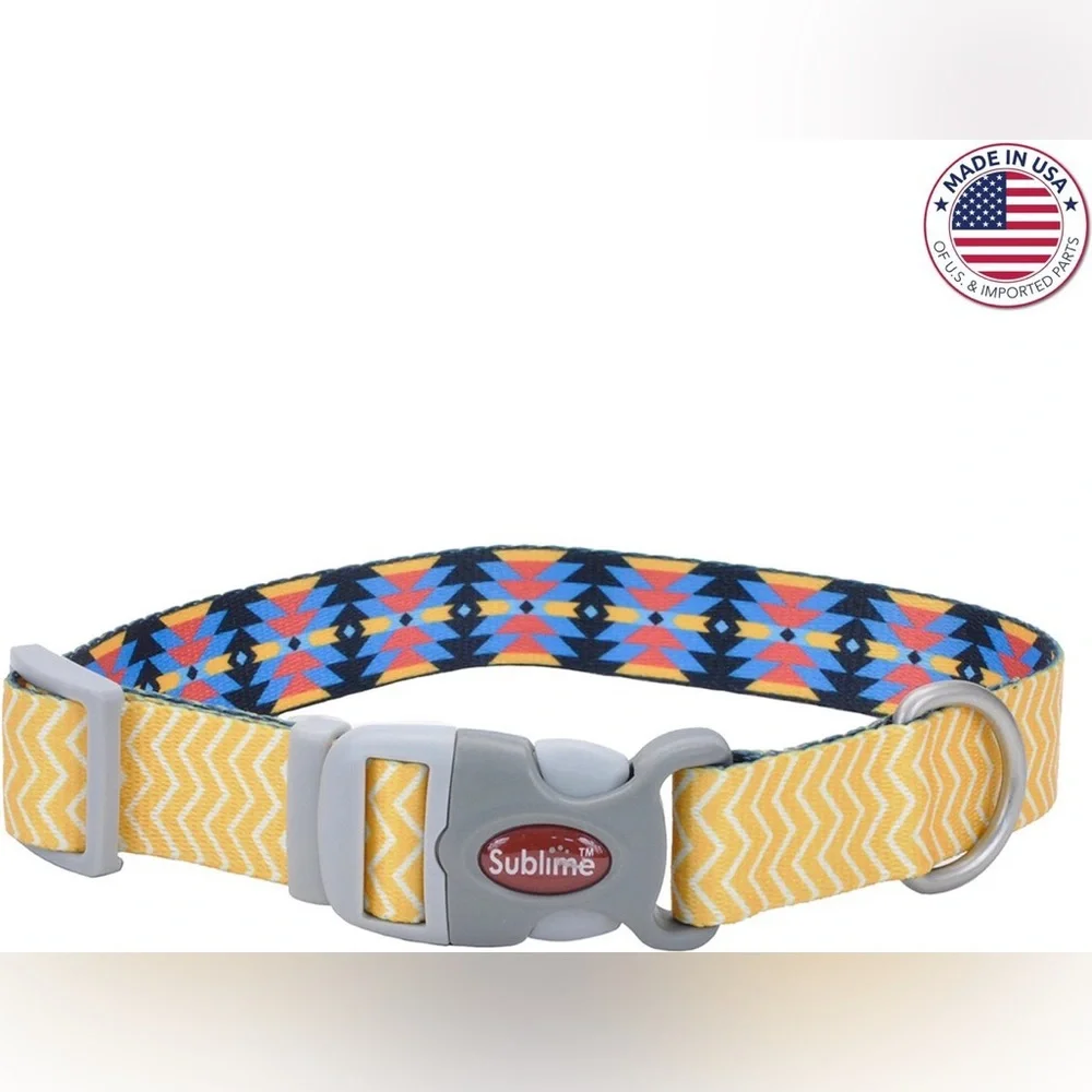 NWT Chewy Sublime Dog Collar Yellow Blue Aztec Print Adjustable Buckle Medium